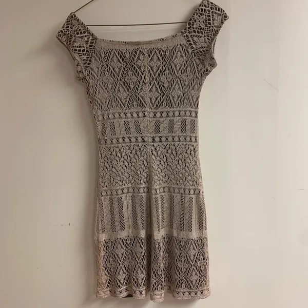Vintage Y2K Monster Girl Crochet Beige Square Neckline Mini Dress size S - Image 4