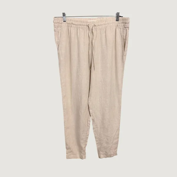 HM LOGG Womens 100% Linen Drawstring Tapered Pants Beige Size 12 0690936 1 - Image 6