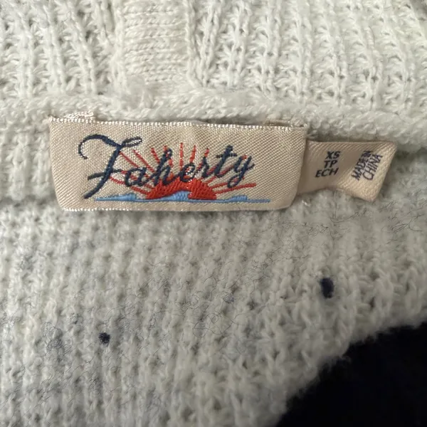 Faherty Organic Cotton Cashmere Chevron Knit Hoodie Navy Cream XS - Image 4