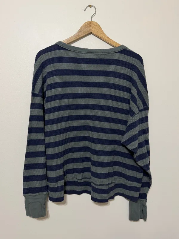 Aerie OFFLINE Wow Oversized Waffle Thermal Top Size Large Striped Green Blue - Image 6