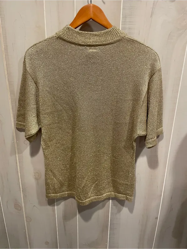 Cute vintage 90s metallic gold short sleeve sweater holiday fancy event - Image 2