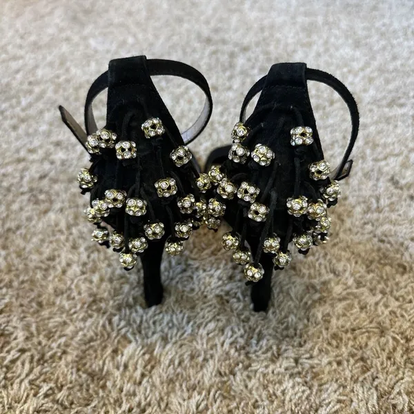 BCBG MAXAZARIA Women Size 6-6.5 Studded Rhinestone Open‎ Toe Sandals Heels Pumps - Image 6