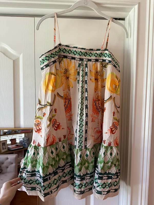Floral Printed Spaghetti Strap Mini Dress in Yellow & Green - Image 3