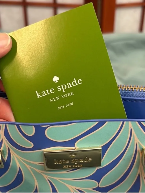 Kate Spade Cobalt Blue and Mint Green SeaFern Leaf-Print Tote - Image 4