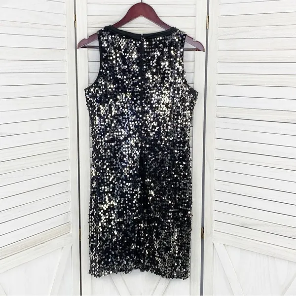 Banana Republic‎ Sequin Sleeveless Shift Party Cocktail Dress Silver Black 2 - Image 8