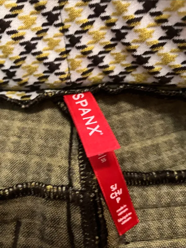 Spanx Houndstooth Kick Flare Yellow and Brown Print Pants Size Small - Image 5