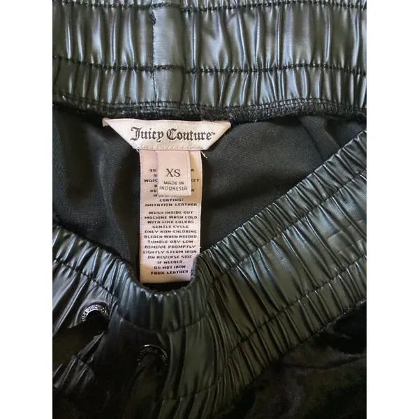 Juicy Couture Womens Black Crushed Velvet Joggers Faux Leather Trim XS - Image 5