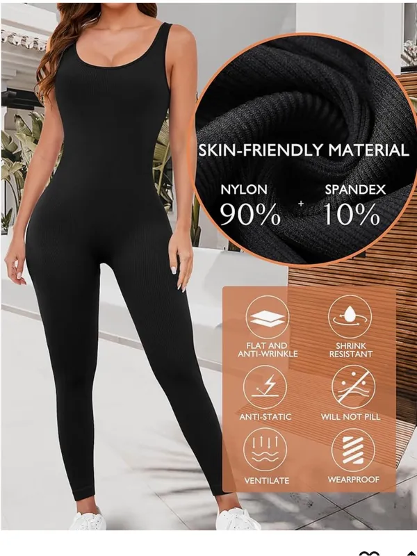 AURUZA Workout Jumpsuit for Women, Seamless Ribbed Yoga Unitard, Square Neck - Image 2
