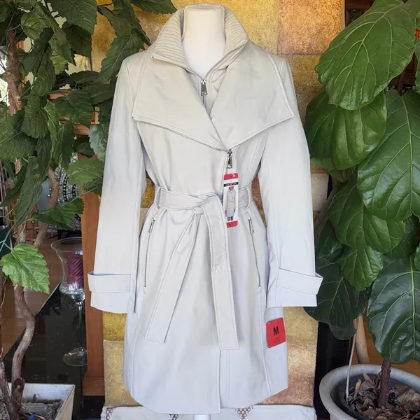 Halston Heritage NEW Halston Women's Belted Wrap Silver Collared Trench Coat With Pockets, Size M - Image 3