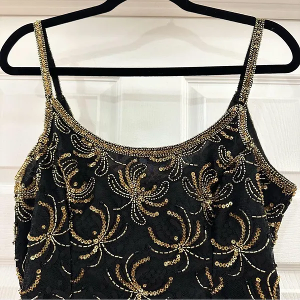 Vintage Morningside Designer Collection sleeveless Sequin Mini dress Black Gold - Image 4