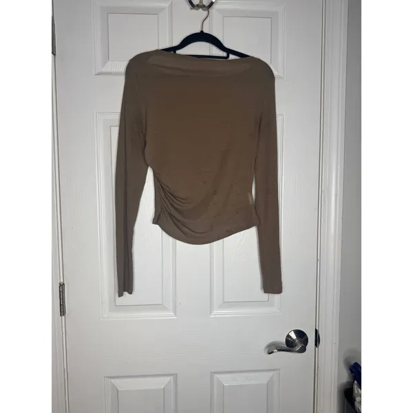 Commense Brown Boatneck Long Sleeve Blouse‎ Slinky Size L - Image 2