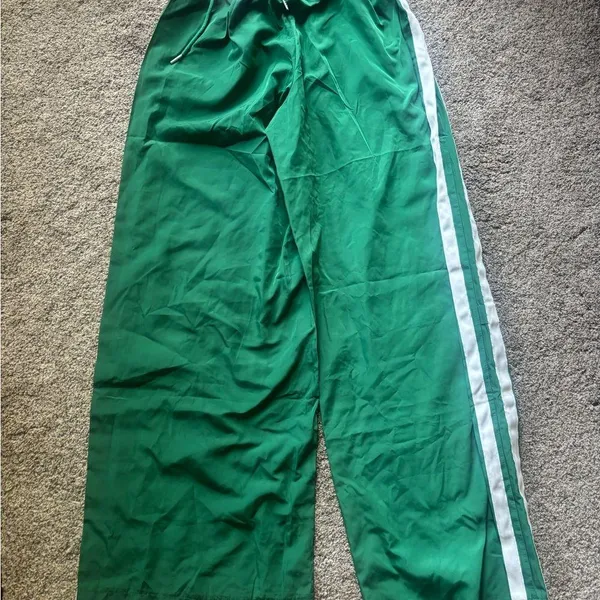 Edikted Green Track Pants with White Stripe - Image 3