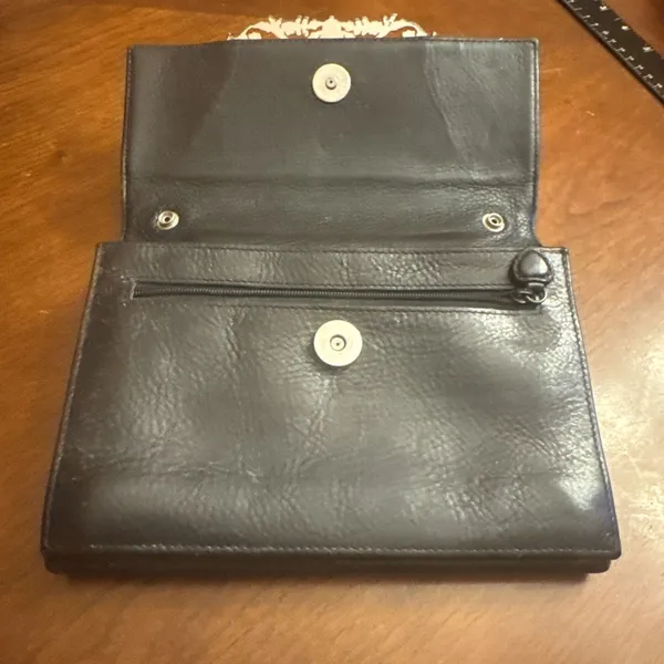 Brighton wallet Vintage Black Leather Brown faux reptile Clutch check - Image 8