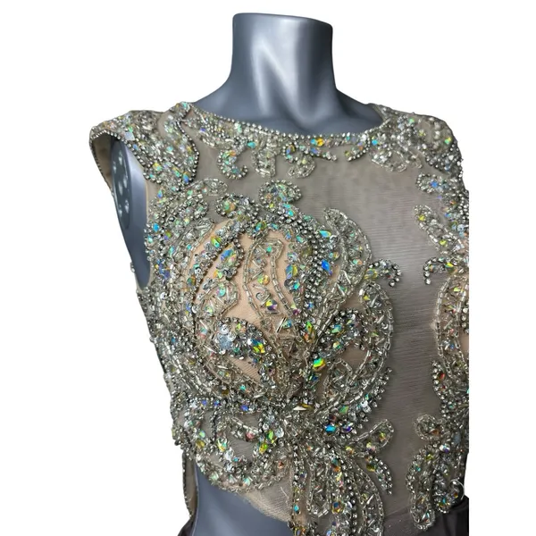Jasz Couture Dress Taupe Size 4 Prom Dress Cut Out Sequins Sheer Gown Formal - Image 5