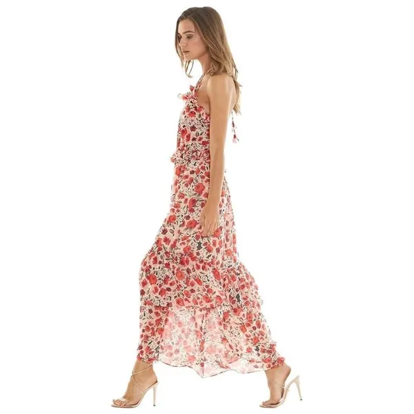 Misa Los Angeles Gia Floral Halter Dress Size Small Maxi Chiffon Tiered - Image 3