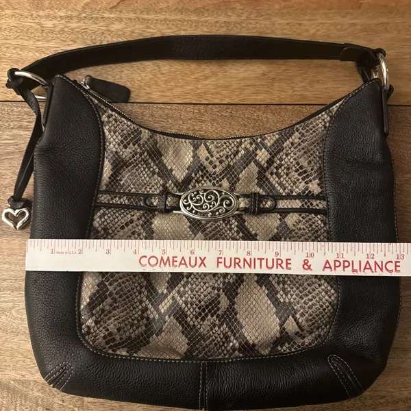 Vintage Brighton Black Pebbled Leather Python-Embossed Hobo Style Shoulder Bag - Image 10