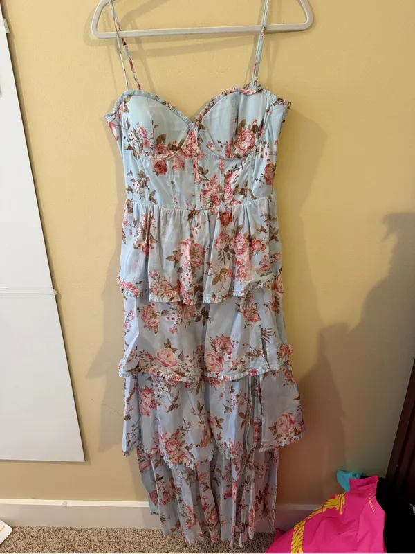 Altar'd State Pastel Blue Floral Tiered Maxi with Sweetheart Bodice - Image 2