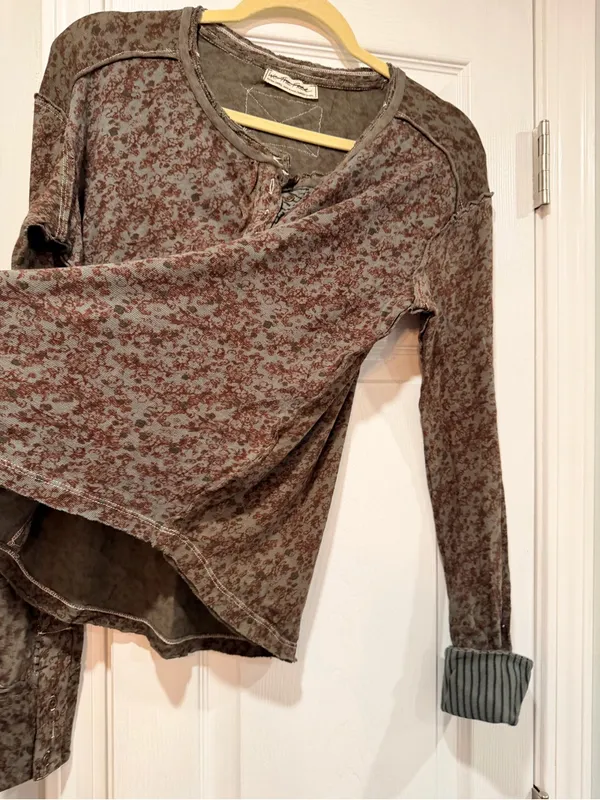 NWOT Free People We The Free Size XS Floral Stripe Henley Top Long Sleeve Boho - Image 8