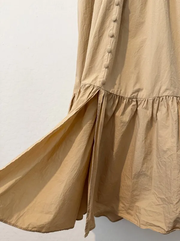 Mable Cotton Poplin Tiered Midi Dress Size Small Tan Cottagecore Milkmaid Boho - Image 6