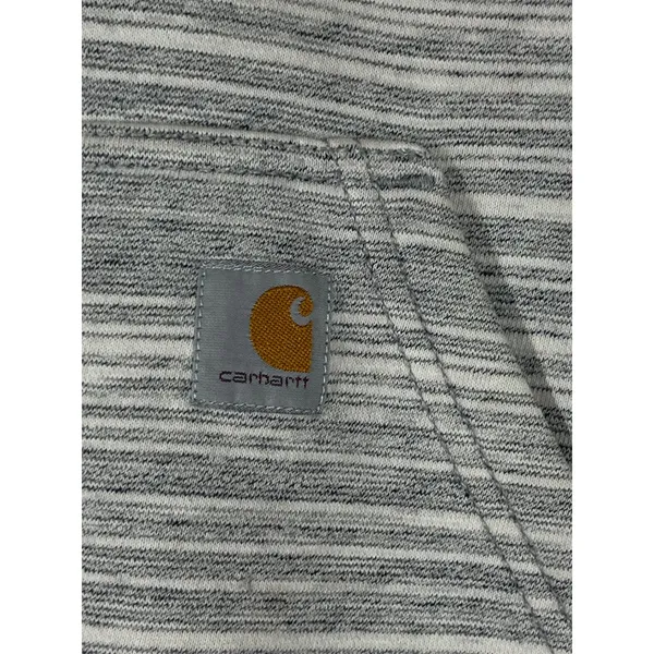 Carhartt Women Striped Quarter Zip‎ Hooded Sweatshirt Relaxed Fit Cozy Gray Sz S - Image 5