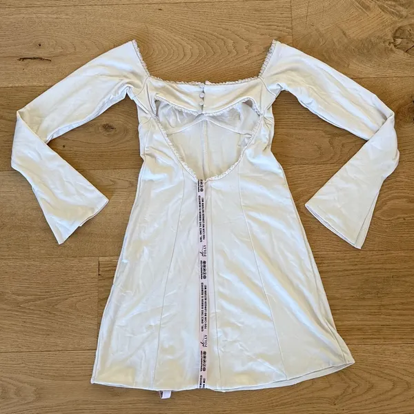 Oh Polly Mini Dress Off Shoulder Long Sleeve Suki Size US2 Ivory Beige - Image 4