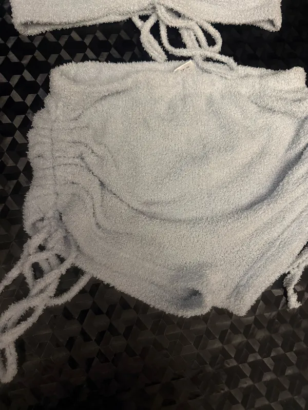 Light Baby Blue Fuzzy Crop Top & Shorts Matching Sleep Set - Women Intimates - Image 3