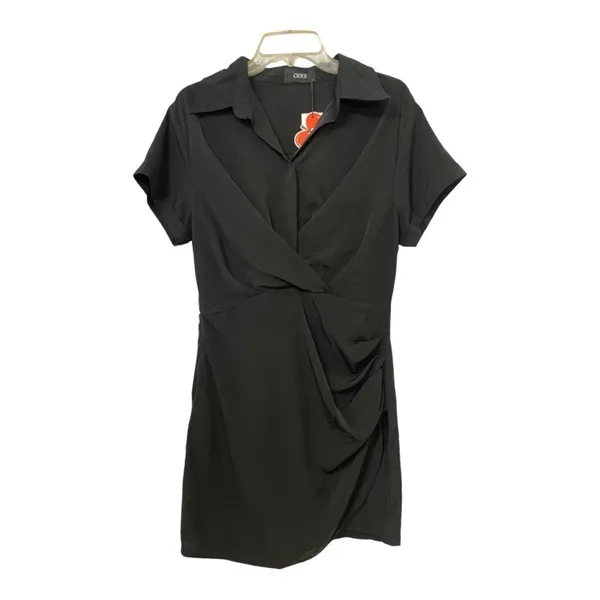 Cider Collar Black Wrap Mini Dress Size L - Image 2