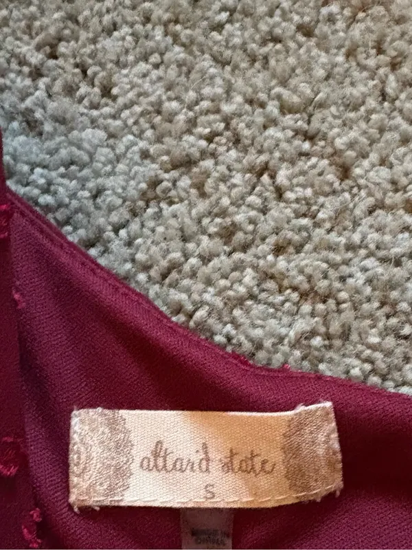 Altar’d State One Shoulder Burgundy Mini Dress Textured Clip Dot Fabric Sz S NWT - Image 7