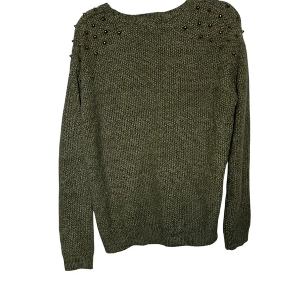 🍃 David Kahn Olive Green Studded Shoulder Crew Neck Sweater Medium VGUC‎ 🍃 - Image 2