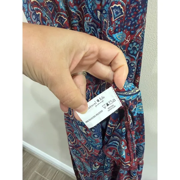 Natural Life Celia Maxi Dress XS Paisley Boho Smocked Kimono Sleeve Blue Red - Image 7