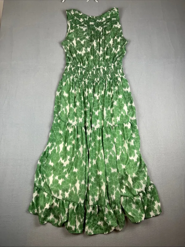 Anthropologie Current Air Green/White Floral Maxi smocked Dress Size: Medium - Image 4