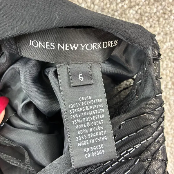 Jones New York Dress Halter Gown Womens 6 Black Formal Dress Sheer Beaded Hem‎ - Image 8