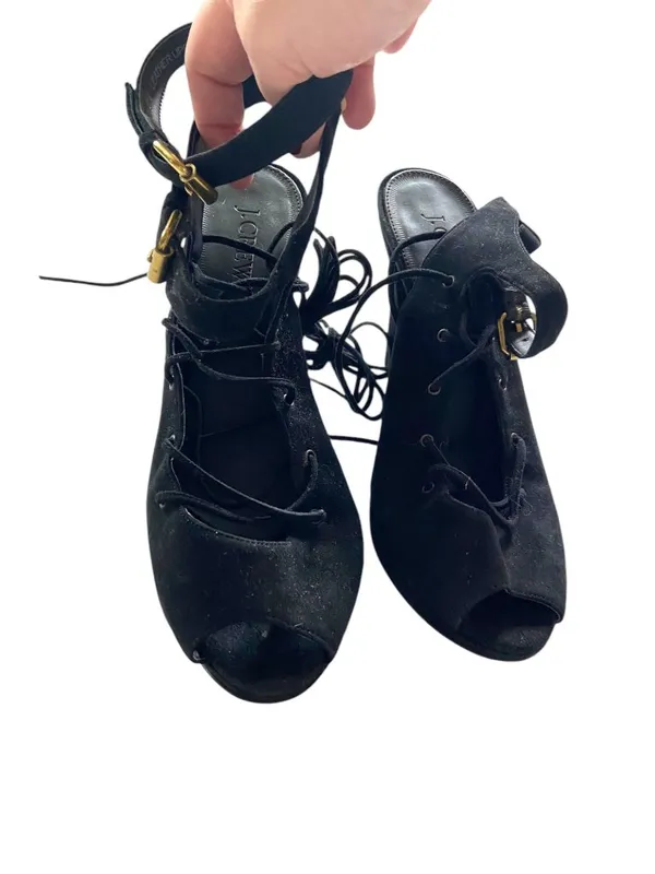 J.Crew Made In Italy Lace Up Heels Black Size 8 Whimsigoth Witchy Renaissance - Image 6