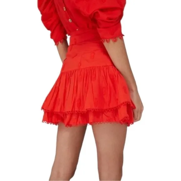 NWT Farm Rio Ruffled 3-D Pineapple Mini Skirt Size Medium Warm Red Tropical NEW - Image 15