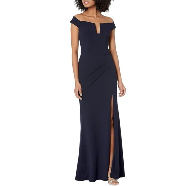 Xscape Off-Shoulder‎ Scuba Crepe Gown Black 4 - Image 2
