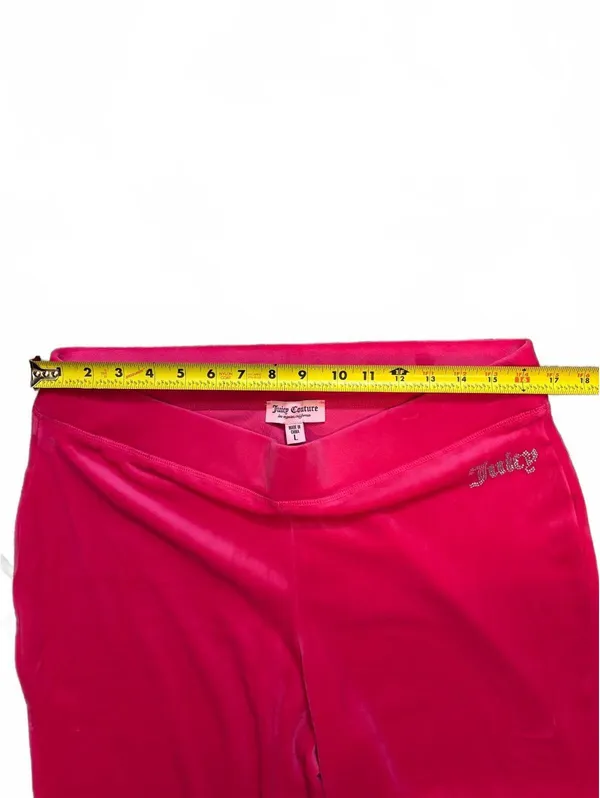 Vintage Y2K Juicy Couture Pink Velour Flare Pants Large Rhinestone Logo - Image 2