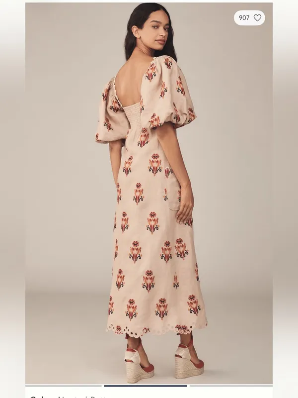FARM Rio Puff Sleeve Linen Macaw Dress- size Small - Image 2