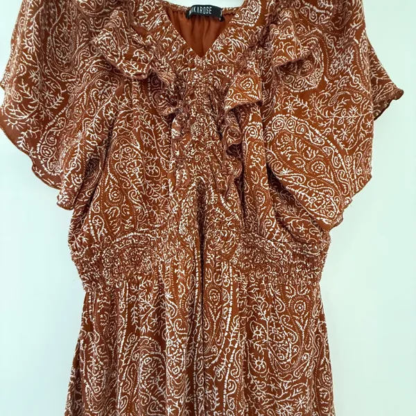 Mikarose Rust Paisley Ruffle V-Neck Smocked Maxi Dress XXL MDFP23619 - Image 3