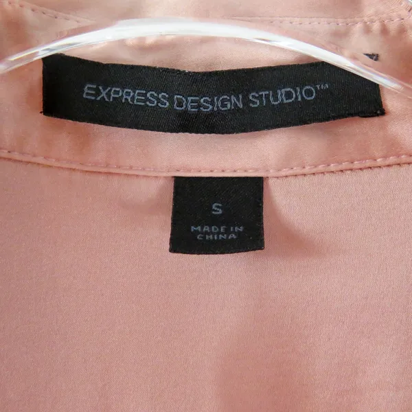 Express Design Studio Blush Pink Silk Button Down Blouse Satin Size Small - Image 3