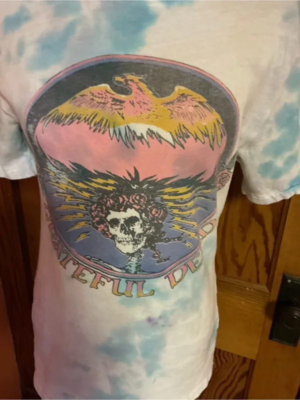 Junk Food Grateful Dead Tie Dye Graphic Tee XS Blue White Skull Roses Eagle Tee - Image 6