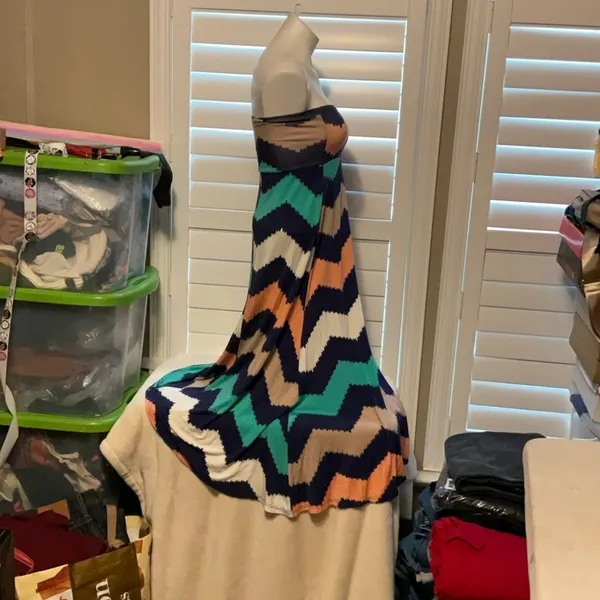 Love J Strapless Chevron Maxi Dress - Blue, Peach, Green - Image 2