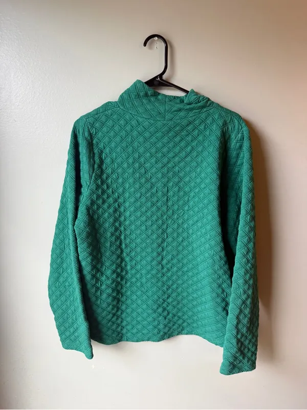 J.Crew Green Quilted Cowl Neck Pullover Sweater Size Large - Image 3