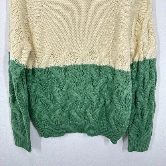 BLANKNYC Women's Size Medium Cream Green‎ Colorblock Cable Knit Sweater NWOT - Image 8