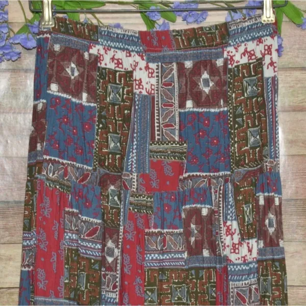 Vintage 12 Current M USA Made Broomstick Skirt Patchwork Floral Boho Modest - Image 6