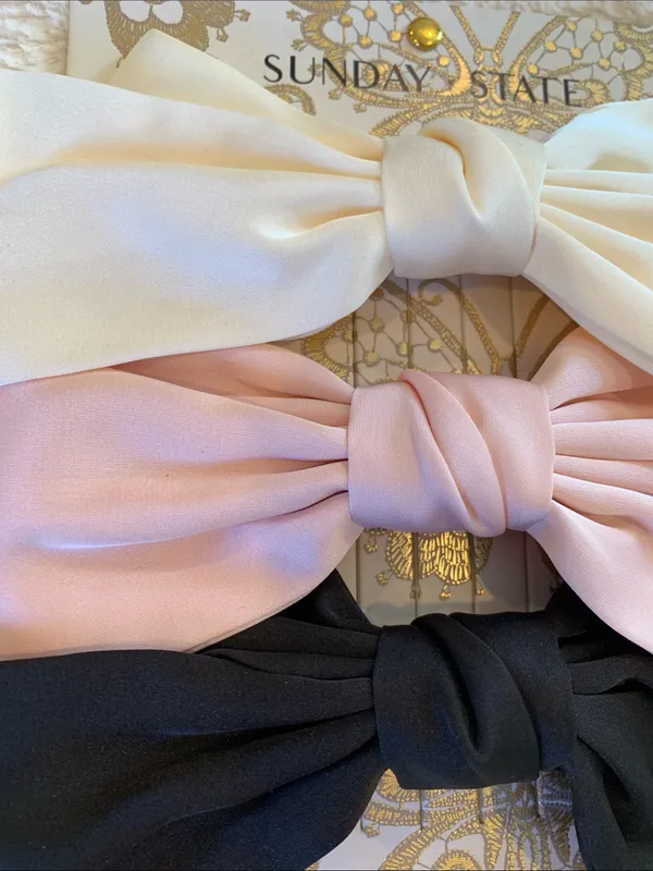 NEW Non-Slip Grip Satin Large Hair Bow Barrette Clip Set Cream, Pink, Black - Image 2