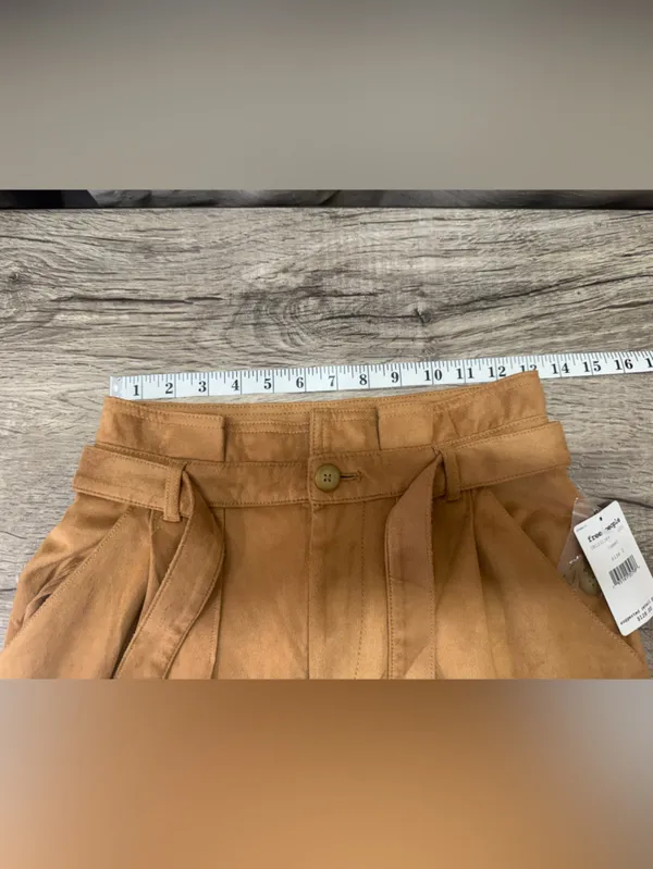 Free People Camel Nightfall‎ Vegan Faux Suede Tie High-Waisted Paperbag Pants - Image 7