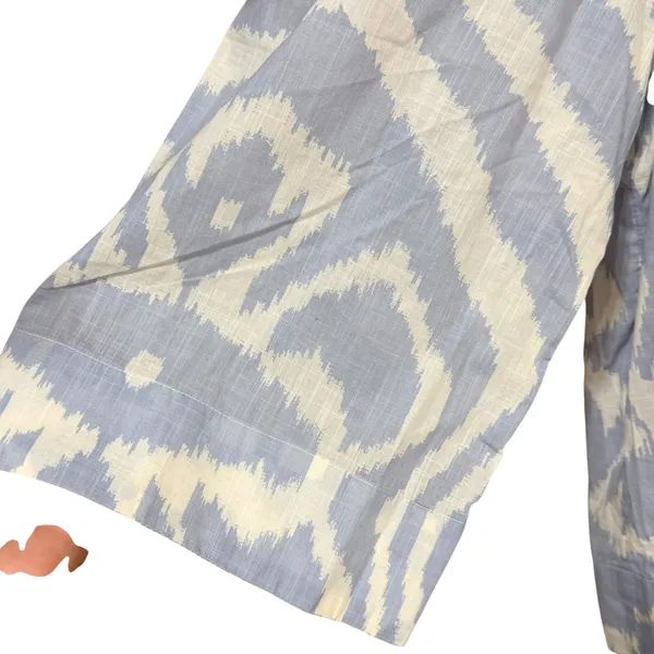 Anthropologie Blue White Ikat Cotton V-Neck Blouse XL Boho 3/4 Sleeve‎ Top - Image 4