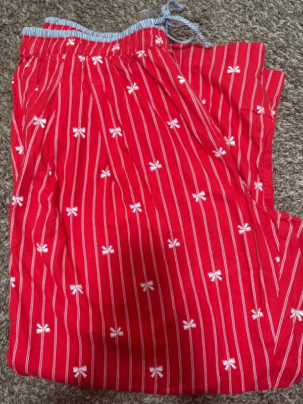 Aerie NWT flannel red white bows stripes pajama pants drawstring woman size XXL - Image 2