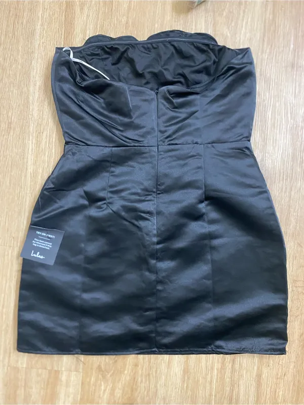 Lulu's Black Strapless Beaded Satin Mini Dress - Image 5