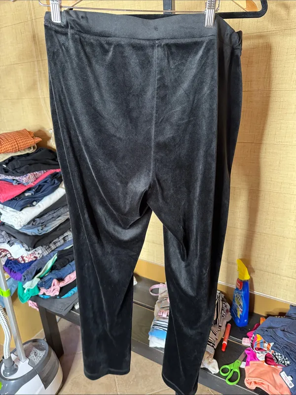 Juicy Couture Black Velour Wide Leg Lounge Pants Rhinestone Logo XL Y2K - Image 7